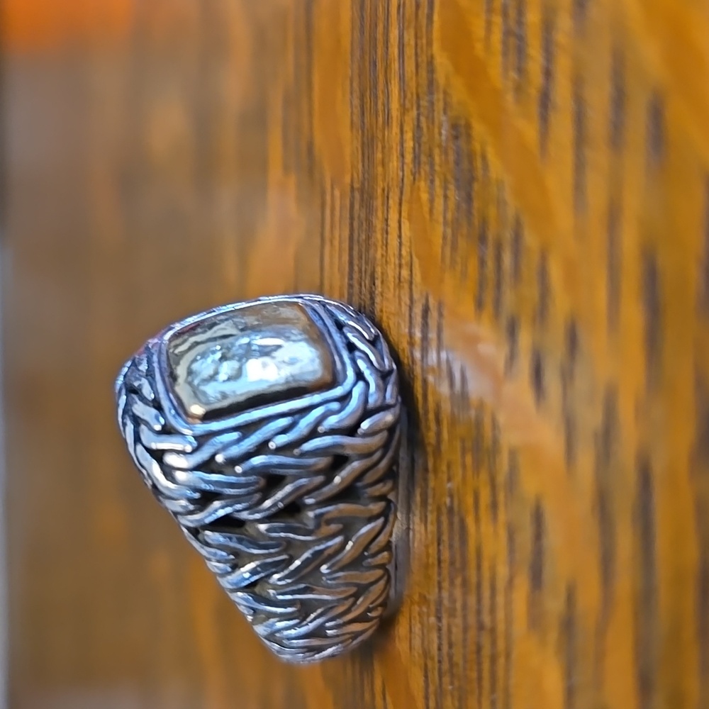 VINTAGE JOHN HARDY 22 KT YELLOW GOLD & 925 SILVER PALU HAMMERED COCKTAIL RING - Picture 13 of 16
